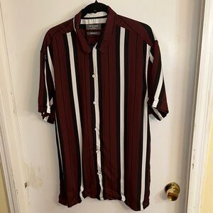 Vintage Men's Striped Shirt - Burgundy (Wine), Black, and White!